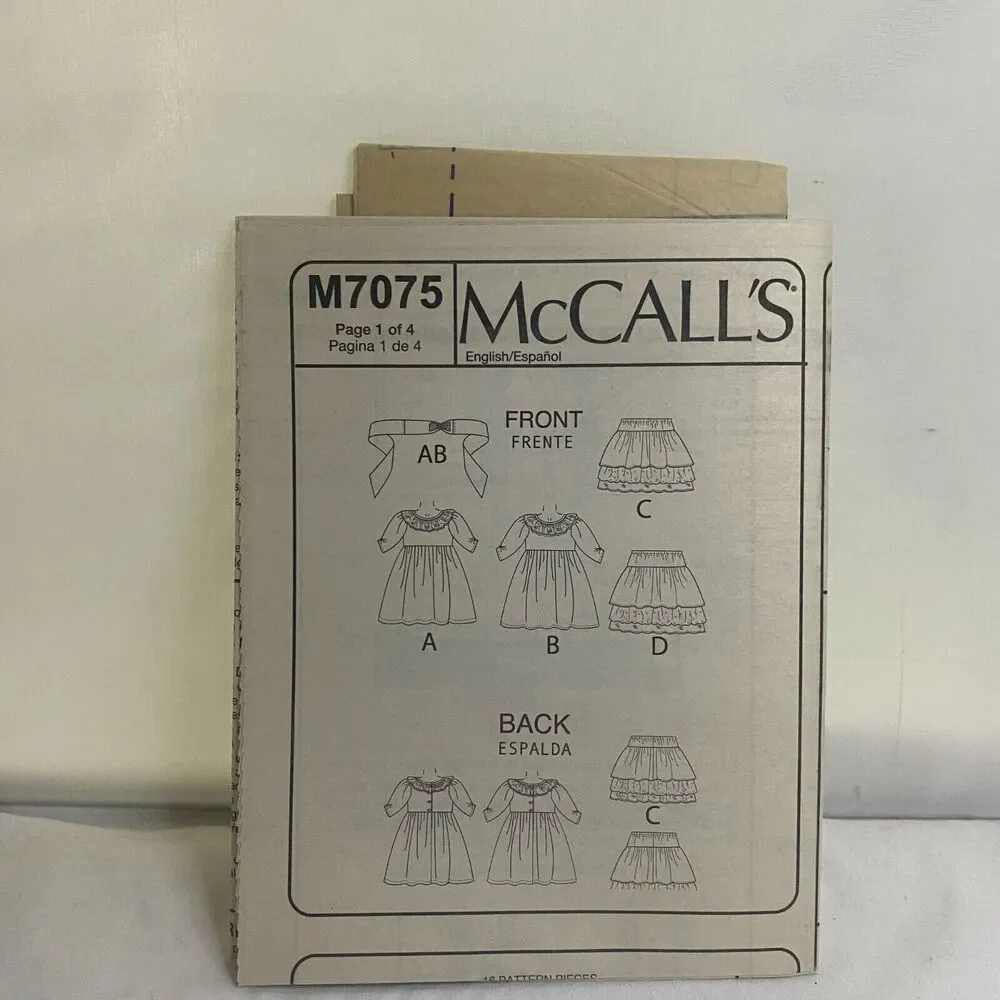 #M7075 McCalls Girls Dresses Belt and Petticoat Sewing Pattern